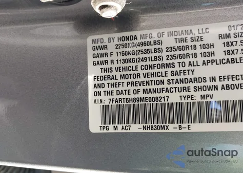 2021 Honda Cr-V Hybrid Ex-L z USA, uszkodzony, nr VIN 7FART6H89ME008217